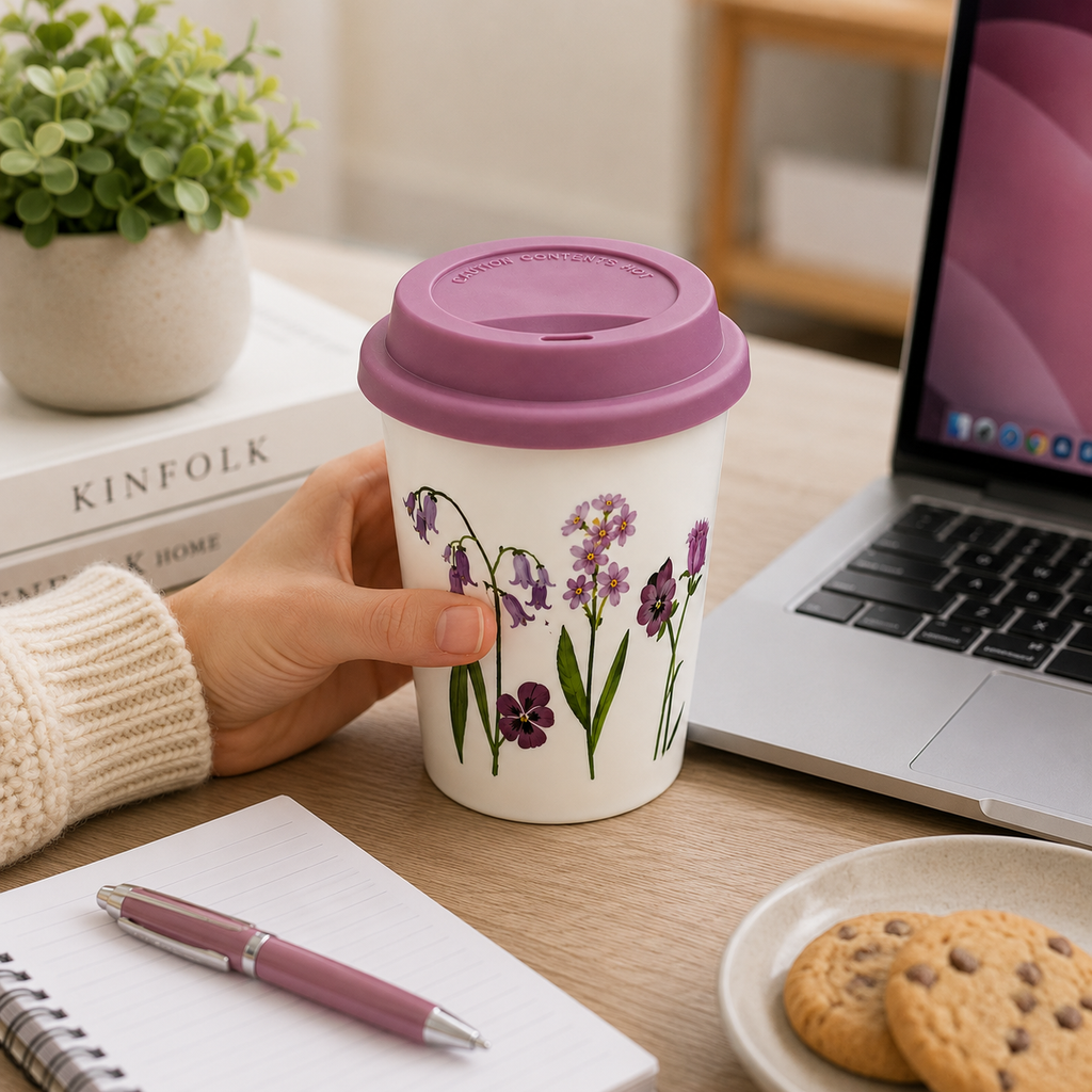 Floral Coffee Tumbler with Lid – Mauve (YM2856)