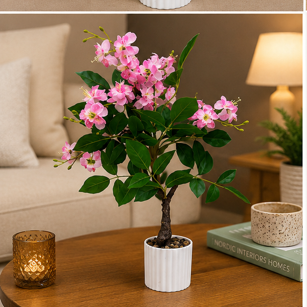 Artificial Bougainvillea Plant in White Pot (YM2248)