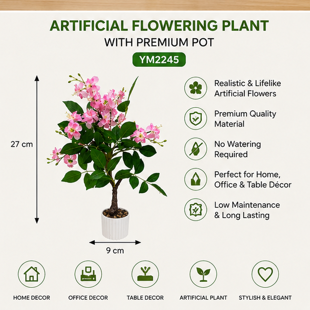 Artificial Bougainvillea Plant in White Pot (YM2248)