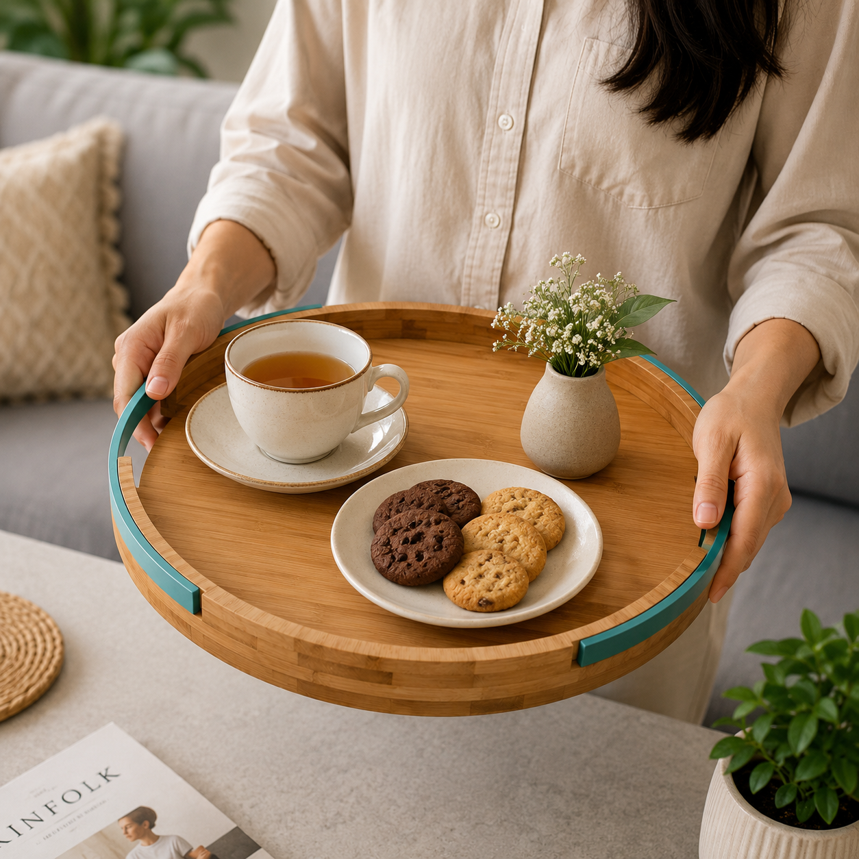 Wooden Round Serving Tray(YM131)