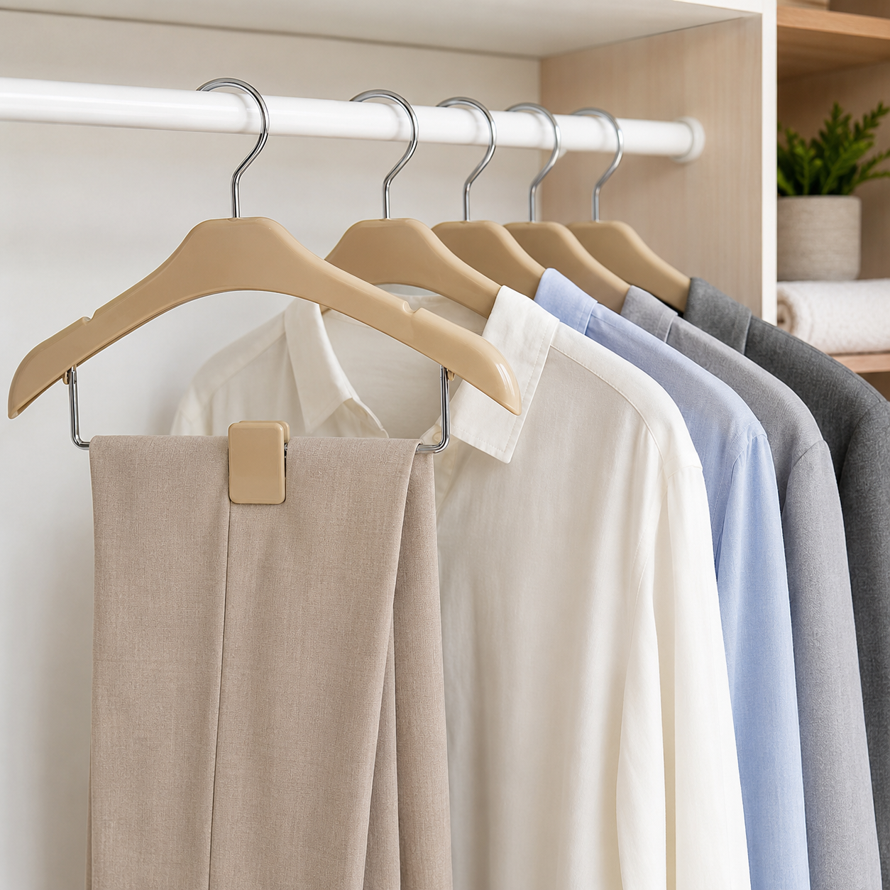 Beige Plastic Clothes Hanger with Trouser Bar (YM439)