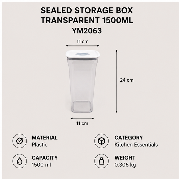 Transparent Sealed Storage Box 1500ml (YM2063)