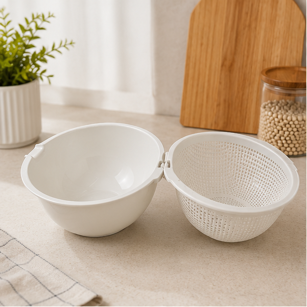 Drain Basket Set of 2 – Beige Kitchen Organizer (YM554)
