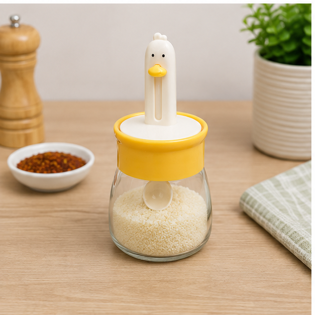 Yellow Glass Seasoning Jar with Spoon (YM2757)