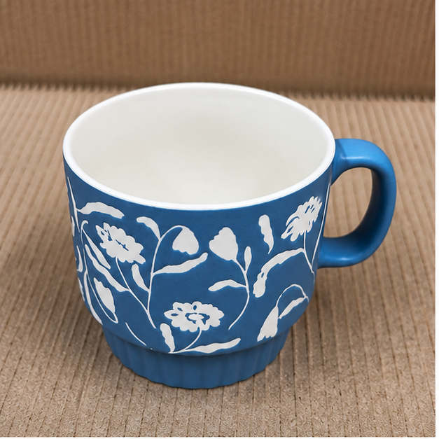 Blue Floral Ceramic Coffee Mug for Daily Use (YM2843)