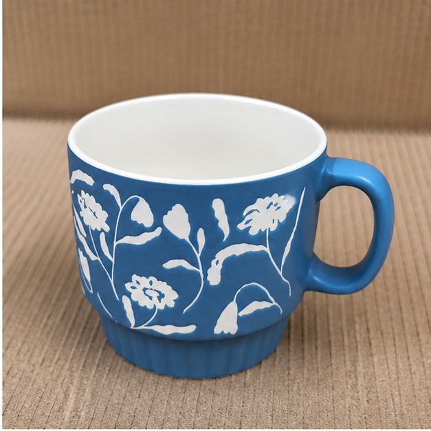 Blue Floral Ceramic Coffee Mug for Daily Use (YM2843)