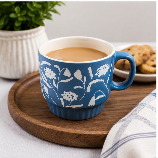 Blue Floral Ceramic Coffee Mug for Daily Use (YM2843)