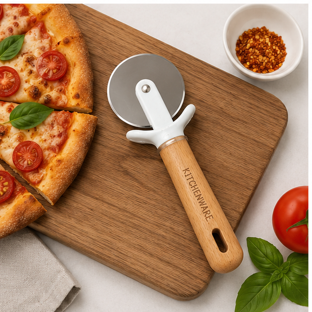 Stainless Steel Pizza Cutter with Wooden Handle (YM1483)
