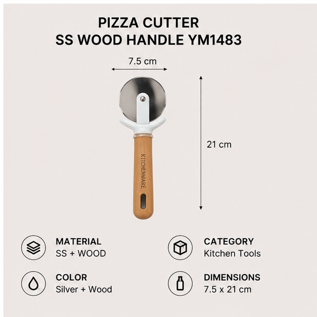 Stainless Steel Pizza Cutter with Wooden Handle (YM1483)