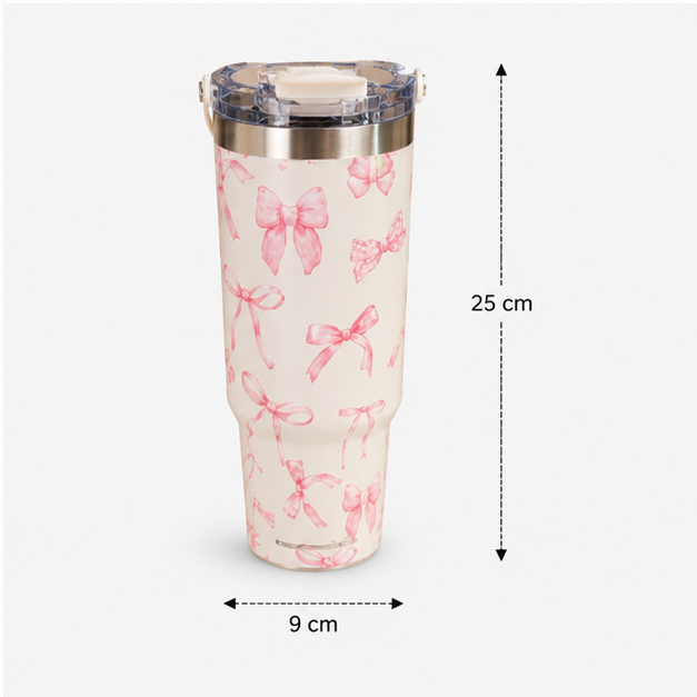 Cream Insulated Tumbler with Ribbon Design (YM2202)