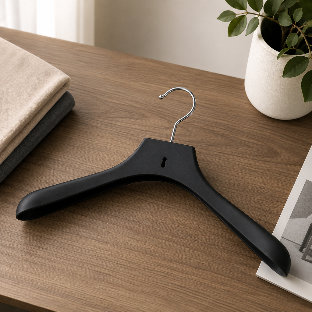 Premium Wide-Shoulder Black Clothes Hanger(YM432)