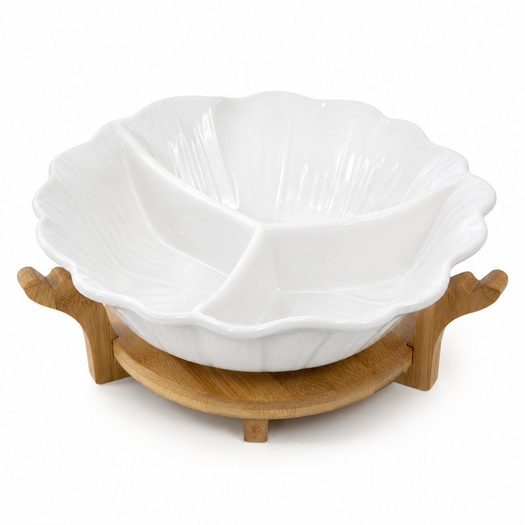 Elegant 3-Partition Serving Tray – White (YM1785)