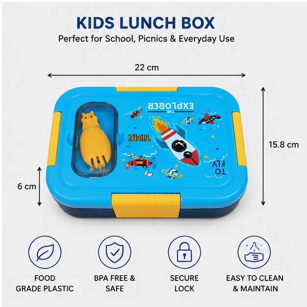 Kids Lunch Box Blue with Spoon Compartment (YM2156)
