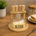 Butter Dish with Glass Cover & Wooden Knife Set (YM1295)