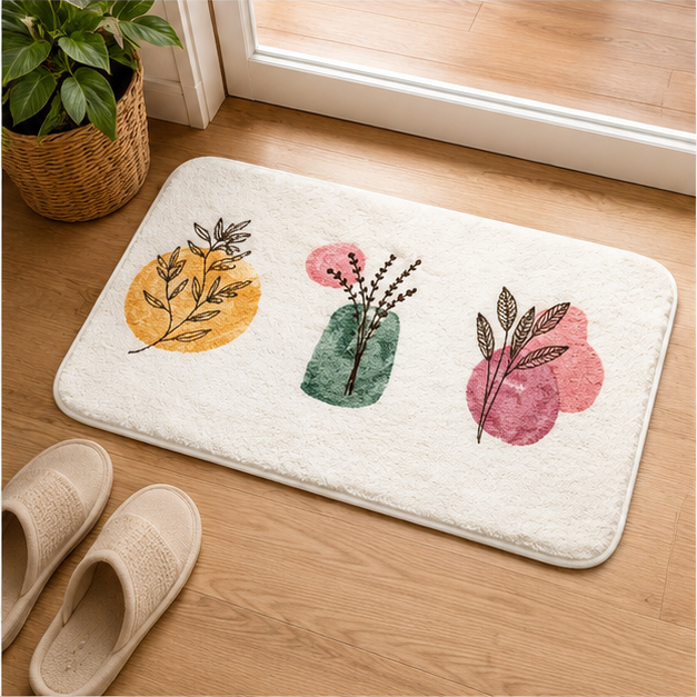 White Floral Floor Mat (YM2092)
