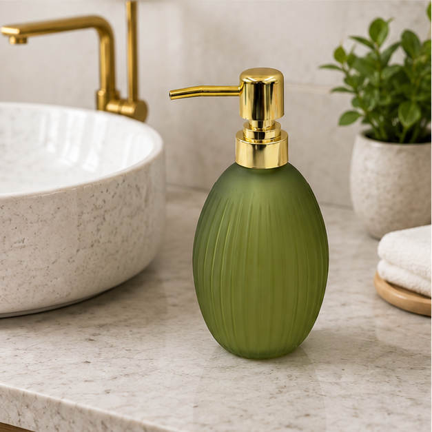 Green Glass Soap Dispenser with Gold Pump (YM2555)