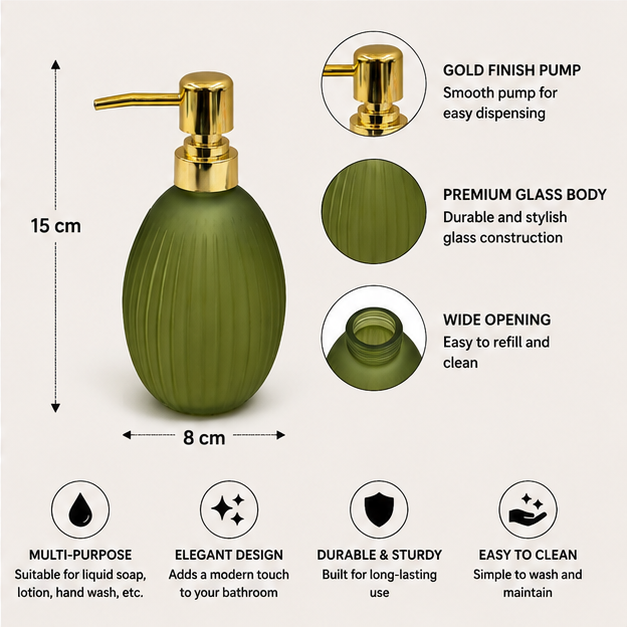 Green Glass Soap Dispenser with Gold Pump (YM2555)