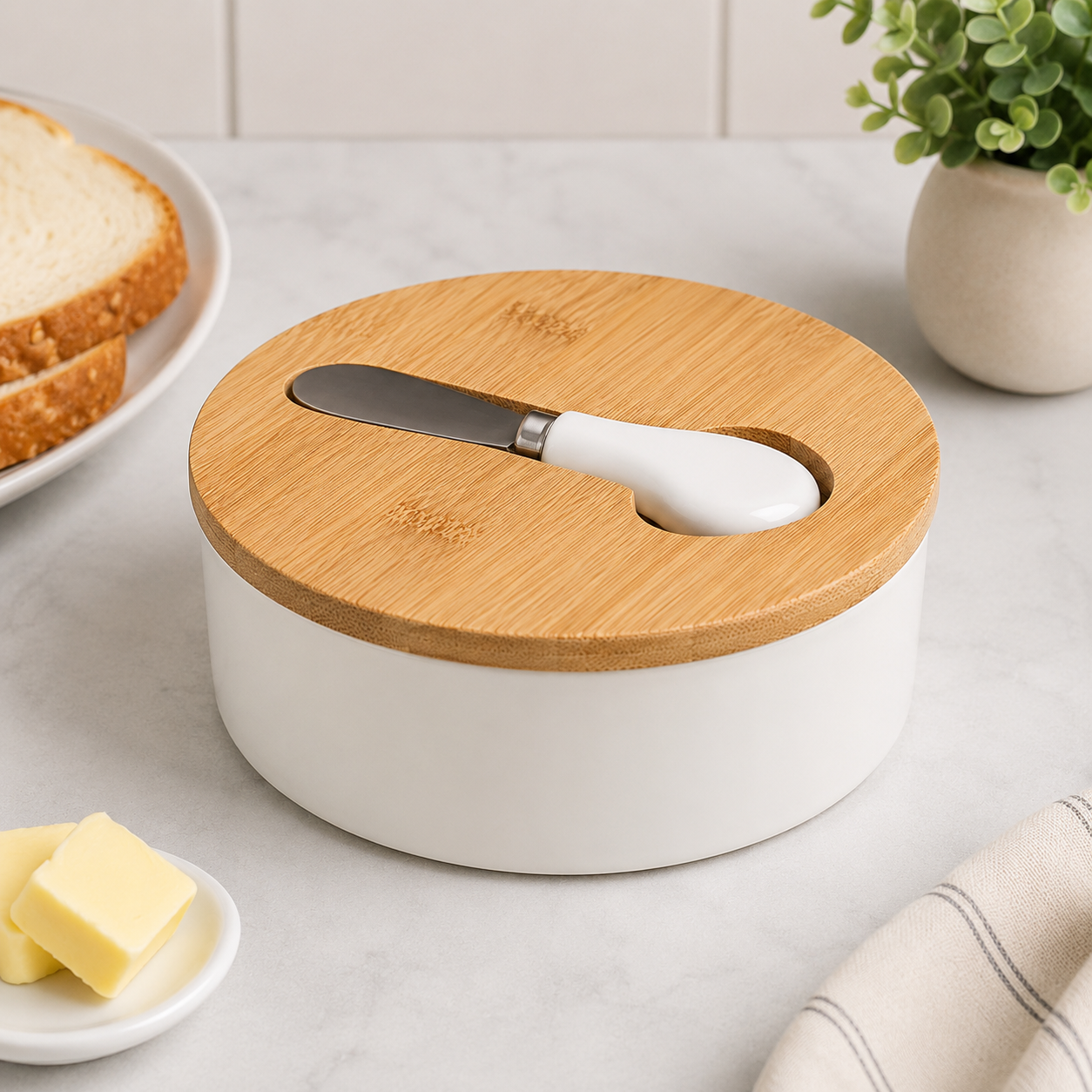 Ceramic Butter Box with Wooden Lid (YM2460)