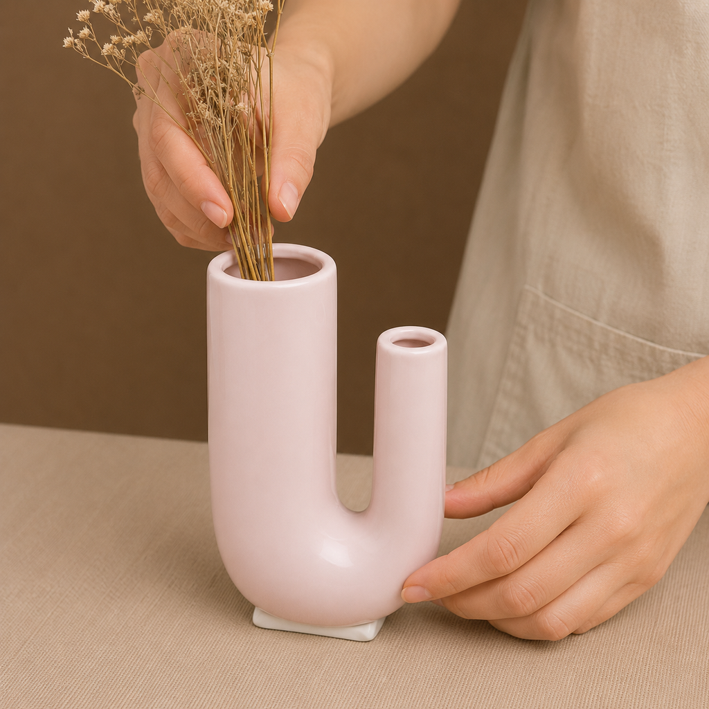 Modern Light Pink Ceramic Flower Vase (YM1360)