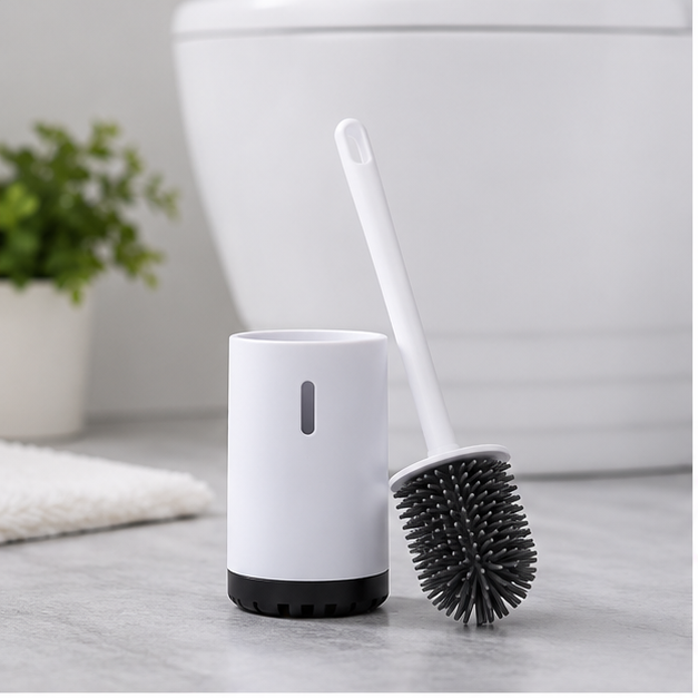 White Plastic Cleaning Brush for Bathroom Use
