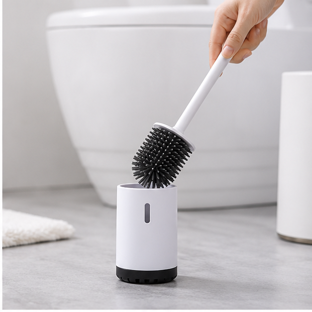 White Plastic Cleaning Brush for Bathroom Use