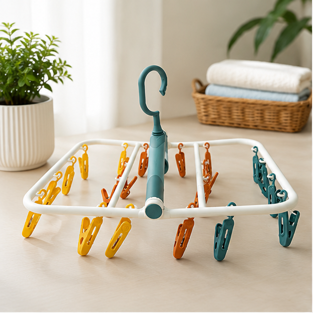 Cloth Drying Hanger with Clips Multi Color (YM304)