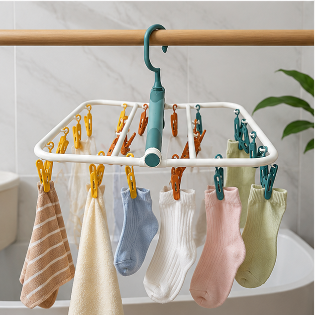 Cloth Drying Hanger with Clips Multi Color (YM304)