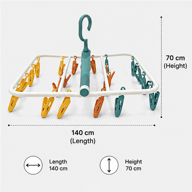 Cloth Drying Hanger with Clips Multi Color (YM304)