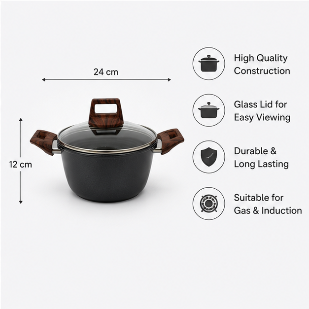 Premium Maifan Stone Cooking Pan with Lid 22CM for Everyday Cooking (YM1316)