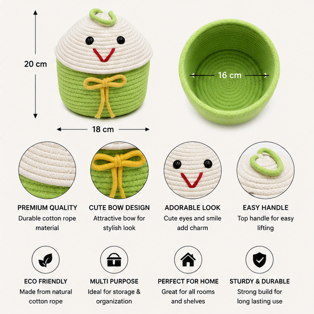 Green Rope Style Laundry Basket for Home Storage (YM1878)
