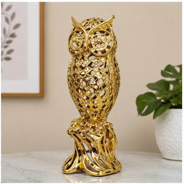 Gold Metal Owl Showpiece for Home Décor (YM2262)