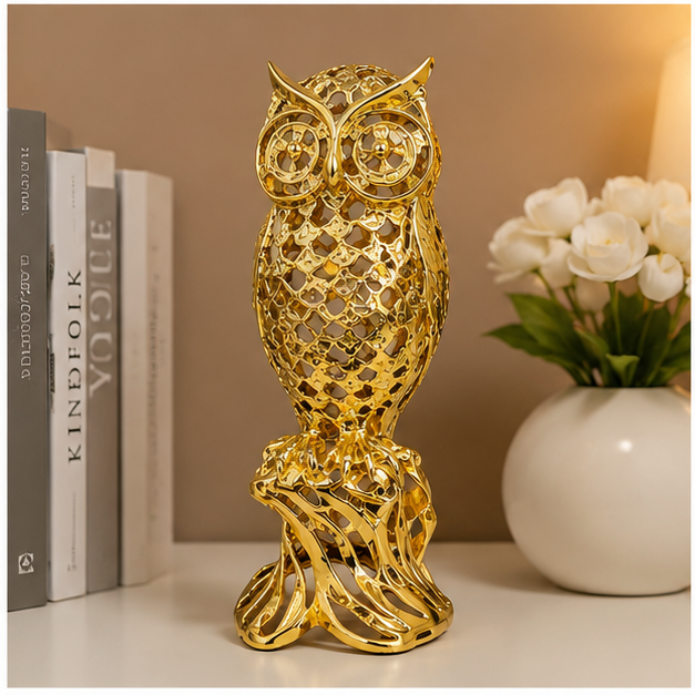 Gold Metal Owl Showpiece for Home Décor (YM2262)