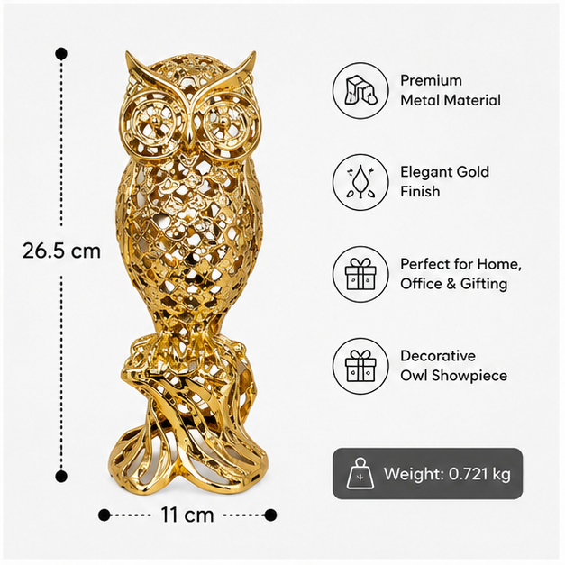 Gold Metal Owl Showpiece for Home Décor (YM2262)