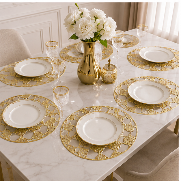 Gold Decorative Table Mat Set of 6 for Dining Table Styling (YM2658)