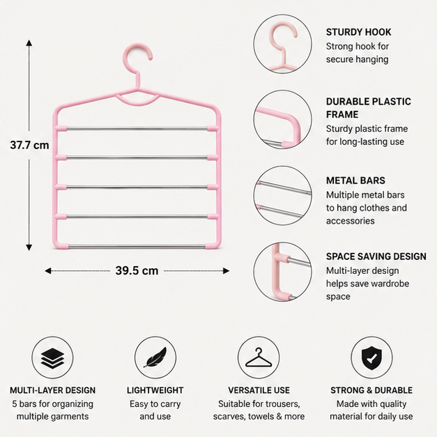 Pink Multi-Layer Clothes Hanger for Space Saving (YM420)