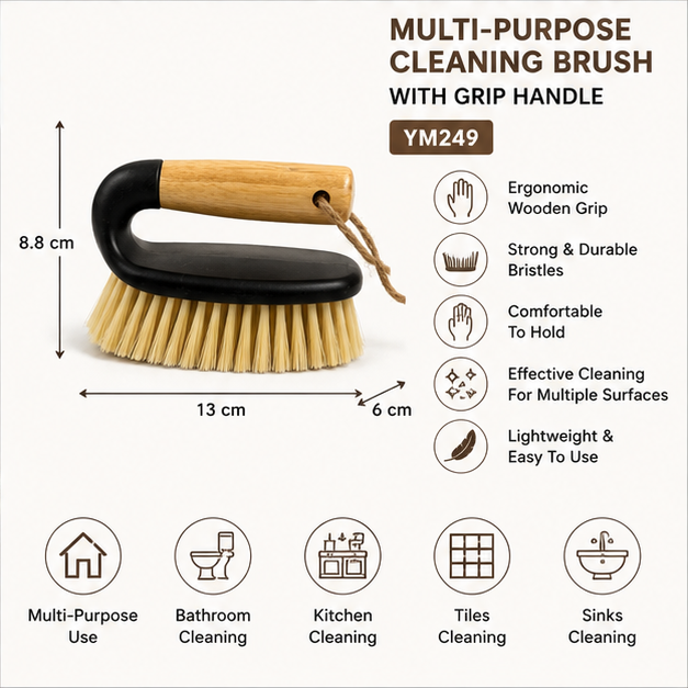 Multi-Purpose Cleaning Brush with Wooden Grip Handle (YM249)