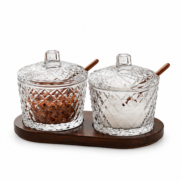 Glass Condiment Set of 2 with Serving Tray (YM2418)
