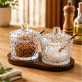 Glass Condiment Set of 2 with Serving Tray (YM2418)