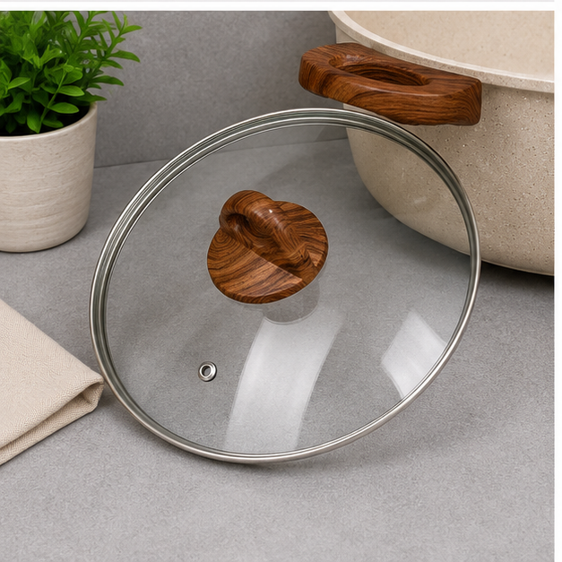 Transparent Glass Lid 28cm with Wooden Knob (YM1995)