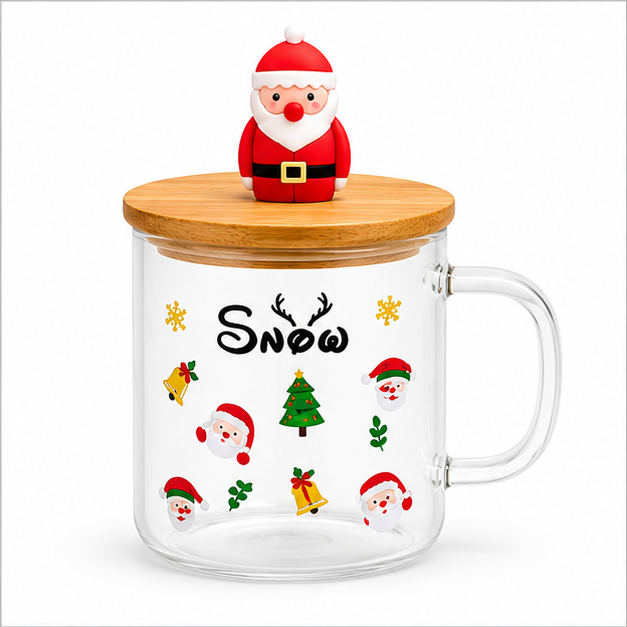 Transparent Christmas Glass Cup with Lid (YM1986)