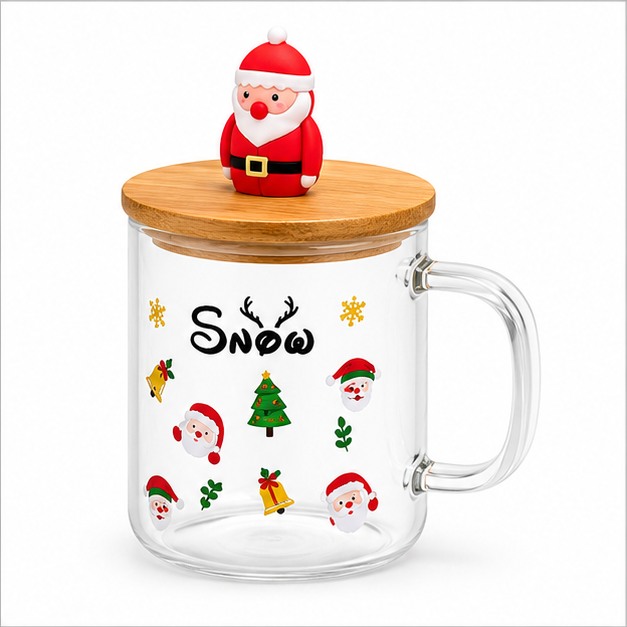 Transparent Christmas Glass Cup with Lid (YM1986)