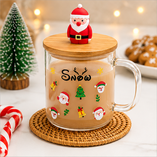 Transparent Christmas Glass Cup with Lid (YM1986)