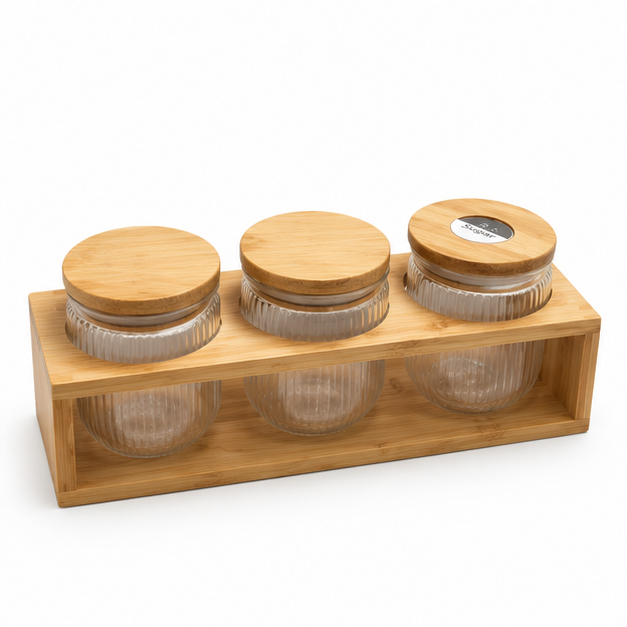 3-Piece Spice Jar Set with Wooden Stand (YM2409)