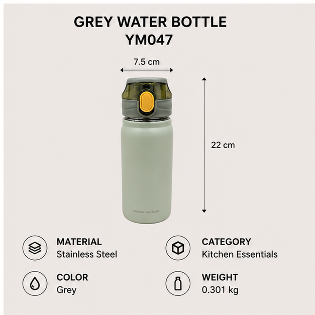 Grey Stainless Steel Water Bottle (YM047)