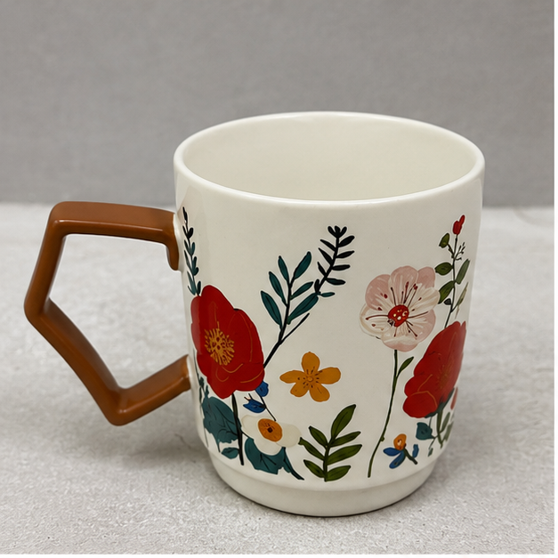 Ceramic Mug White Flower (YM1717)
