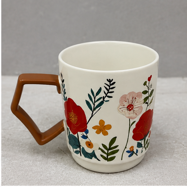 Ceramic Mug White Flower (YM1717)