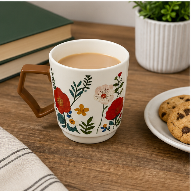 Ceramic Mug White Flower (YM1717)