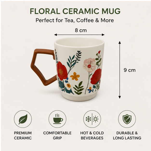 Ceramic Mug White Flower (YM1717)
