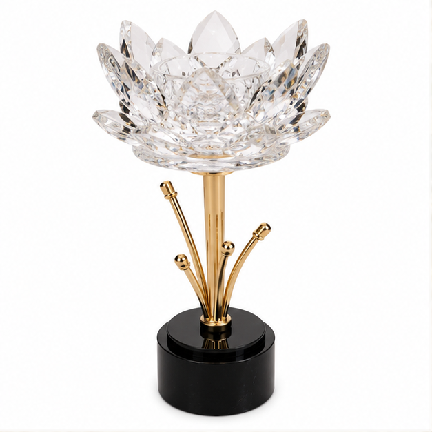 Lotus Crystal Candle Holder with Gold Stem (YM2290)