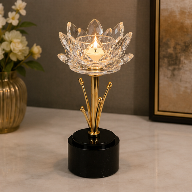 Lotus Crystal Candle Holder with Gold Stem (YM2290)
